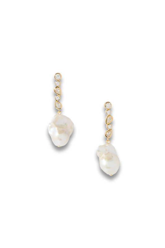 Recycled Gold Vermeil, Pearl and Cubic Zirconia Earrings