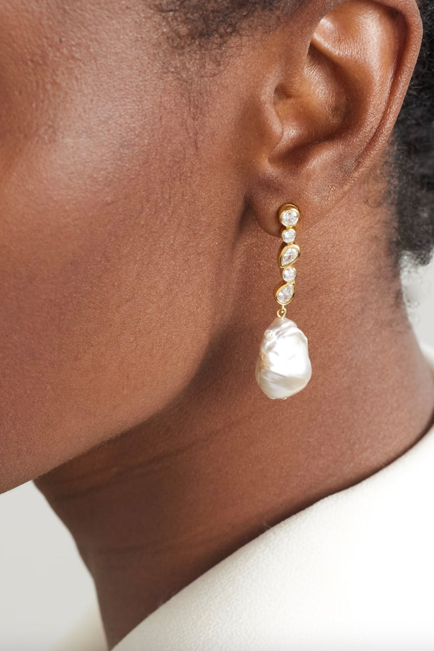 Recycled Gold Vermeil, Pearl and Cubic Zirconia Earrings
