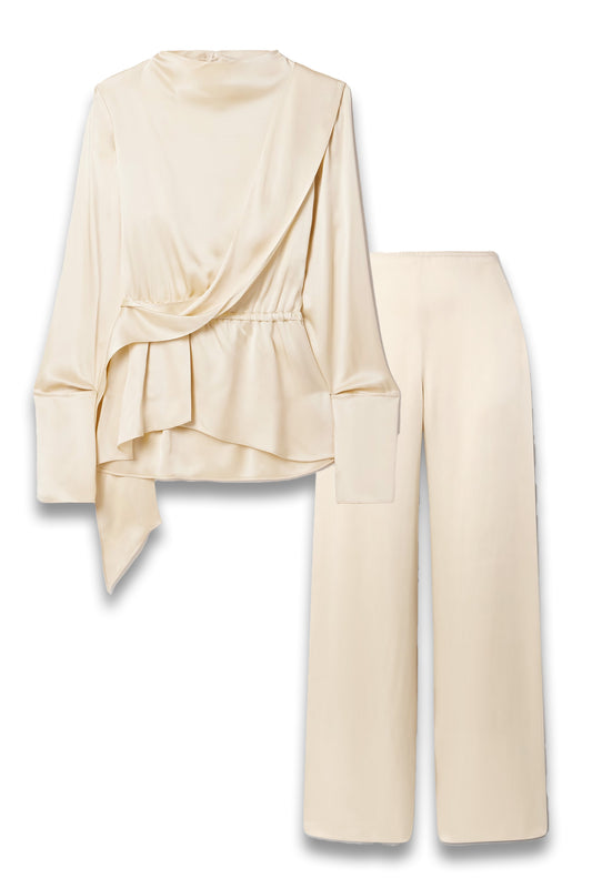 + Vanguard Terry draped satin blouse and satin wide-leg trousers