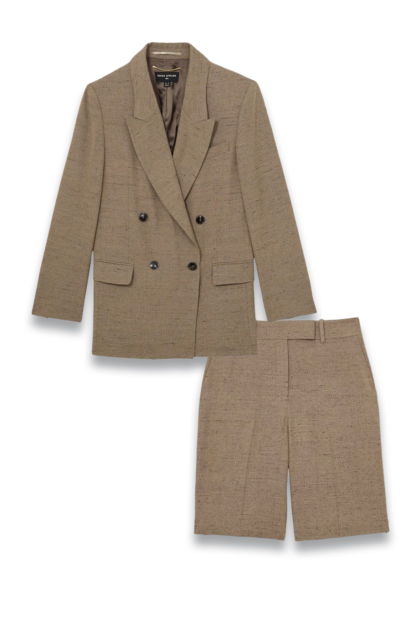Atelier Double-Breasted Suit Jacket Tailored Shorts in Linen
