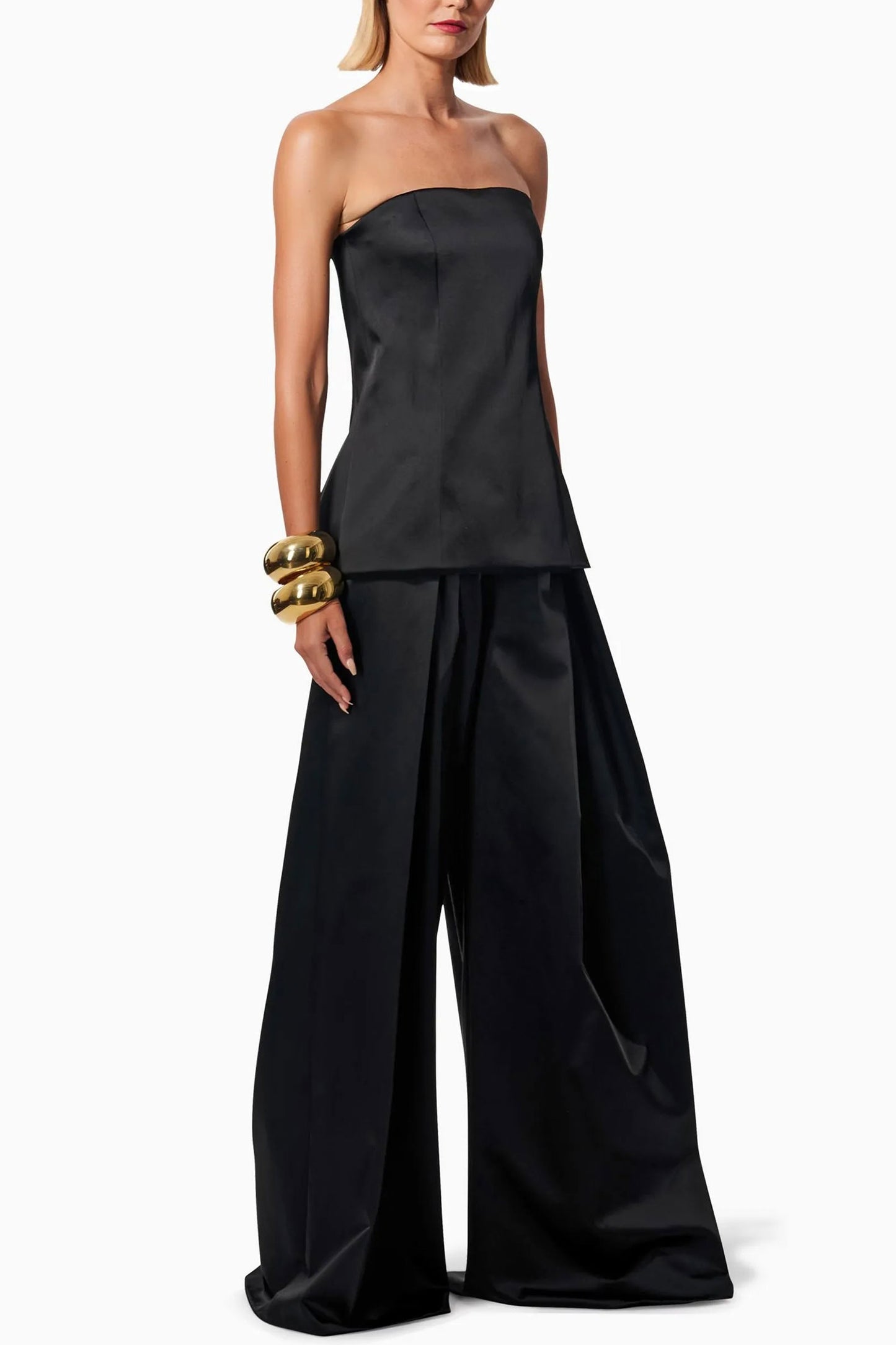 Satin Strapless Top & Wide-Leg Pants