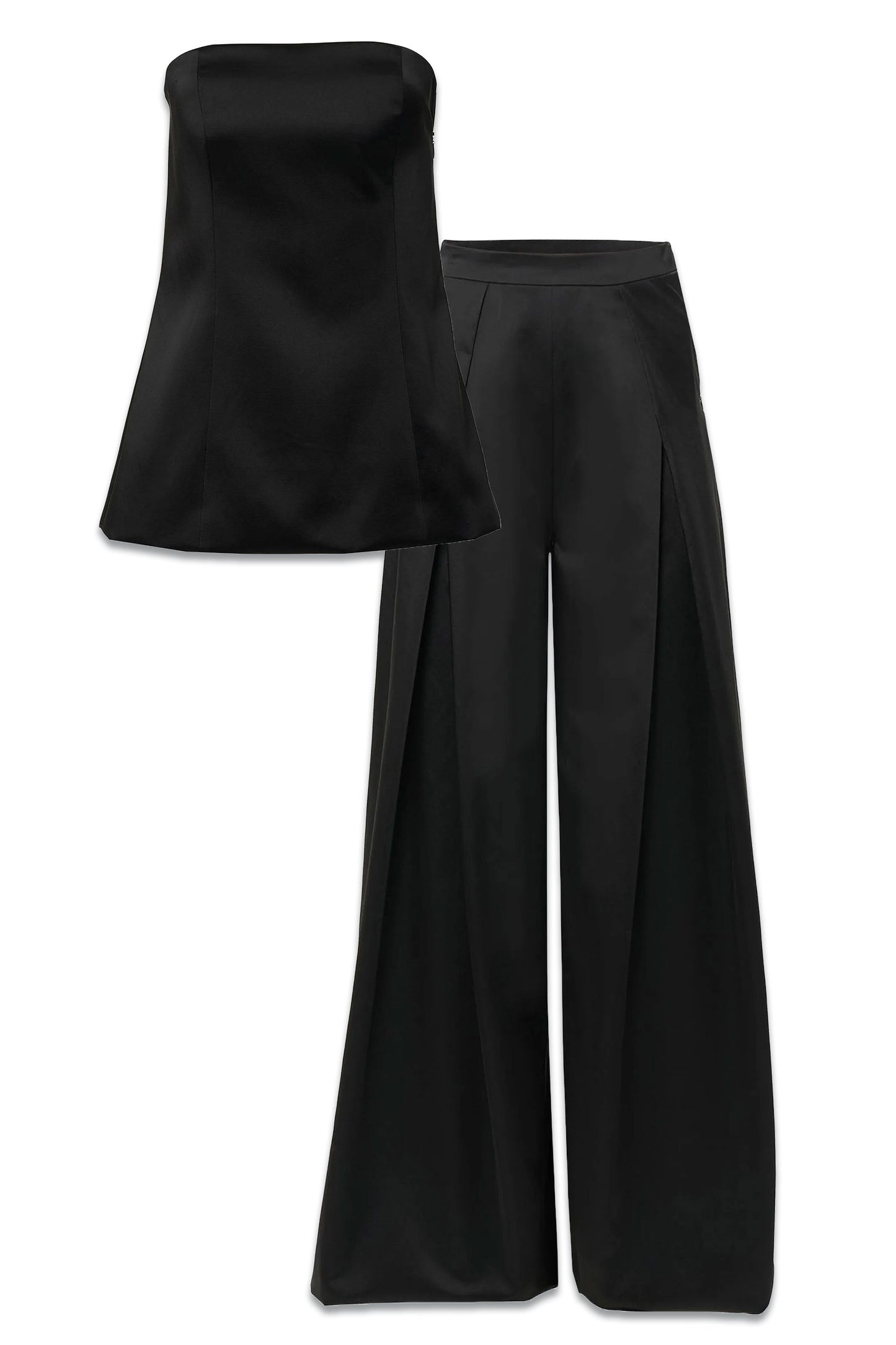 Satin Strapless Top & Wide-Leg Pants