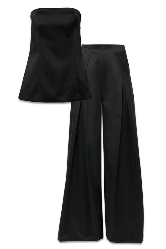 Satin Strapless Top & Wide-Leg Pants