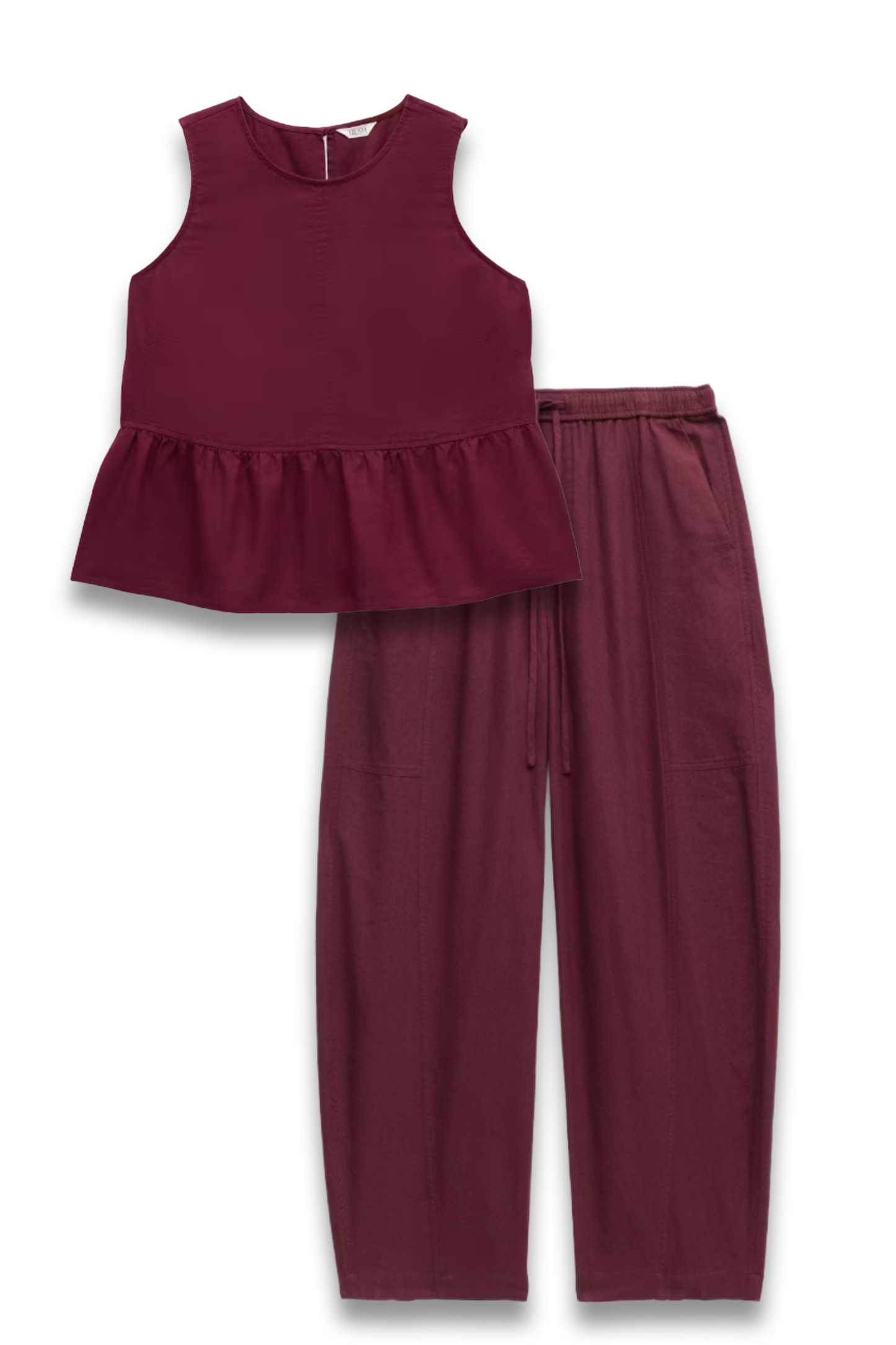 Nomie Sleeveless Linen Blend Peplum Top and Tovi Barrel Leg Trousers