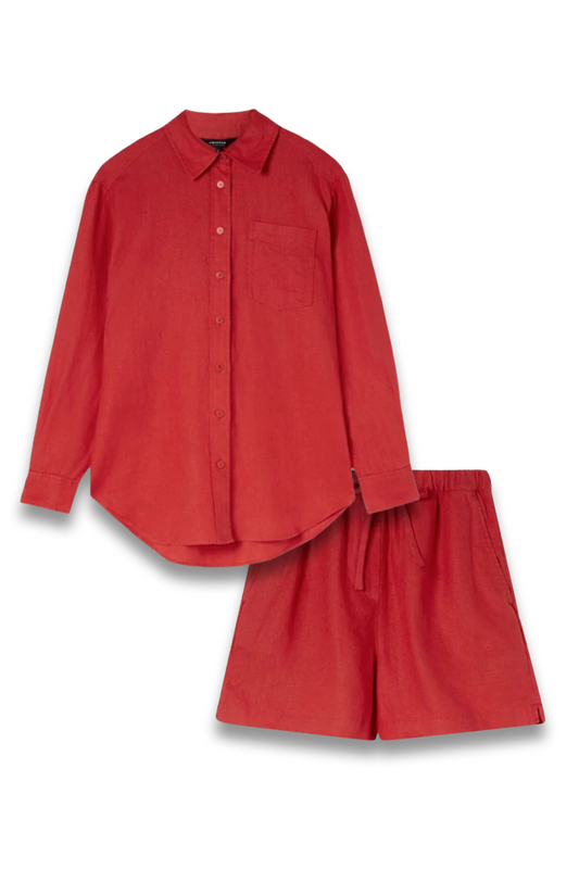 Red Ultimate Linen Shirt and Elasticated Short