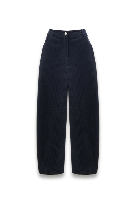 Navy Barrel-leg Cotton Cord Trouser