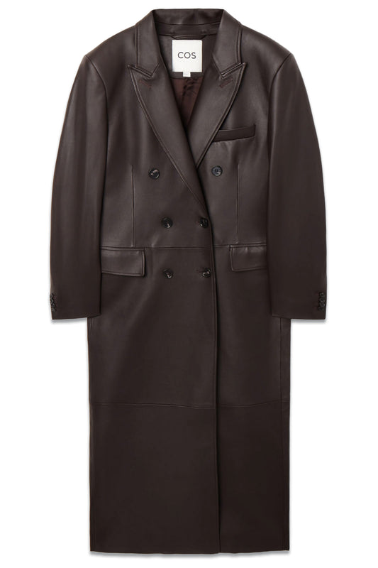 Oversized Double-breasted Leather Coat