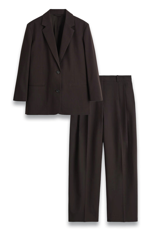 Merino Wool-blend Blazer & Relaxed Twill Wide-leg Trousers
