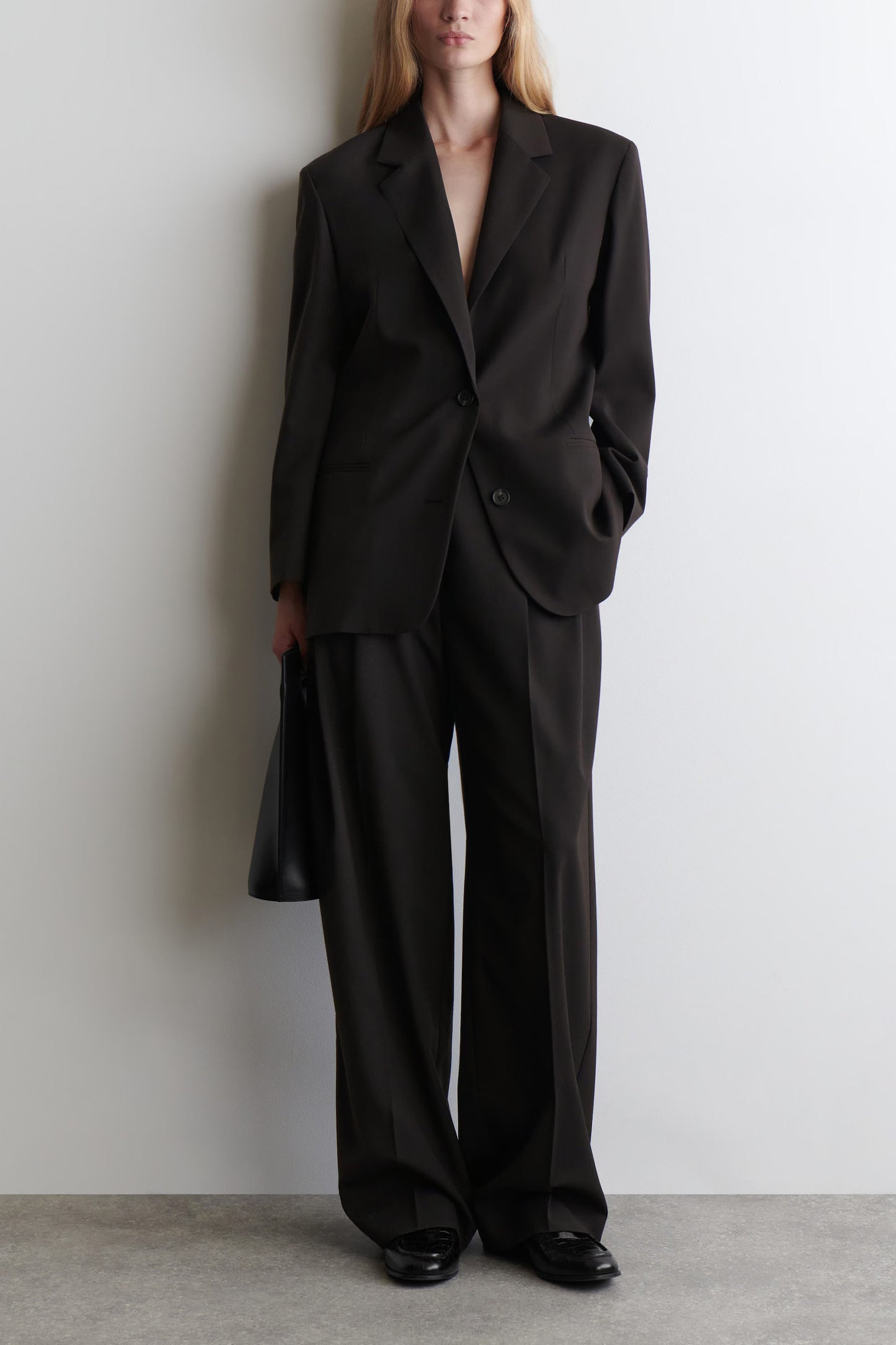 Merino Wool-blend Blazer & Relaxed Twill Wide-leg Trousers
