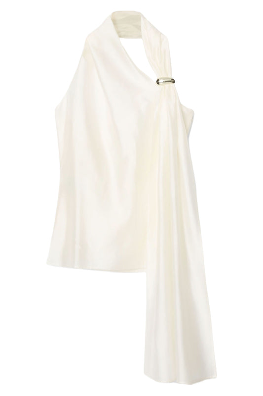 Asymmetric Brooch-Detail Blouse