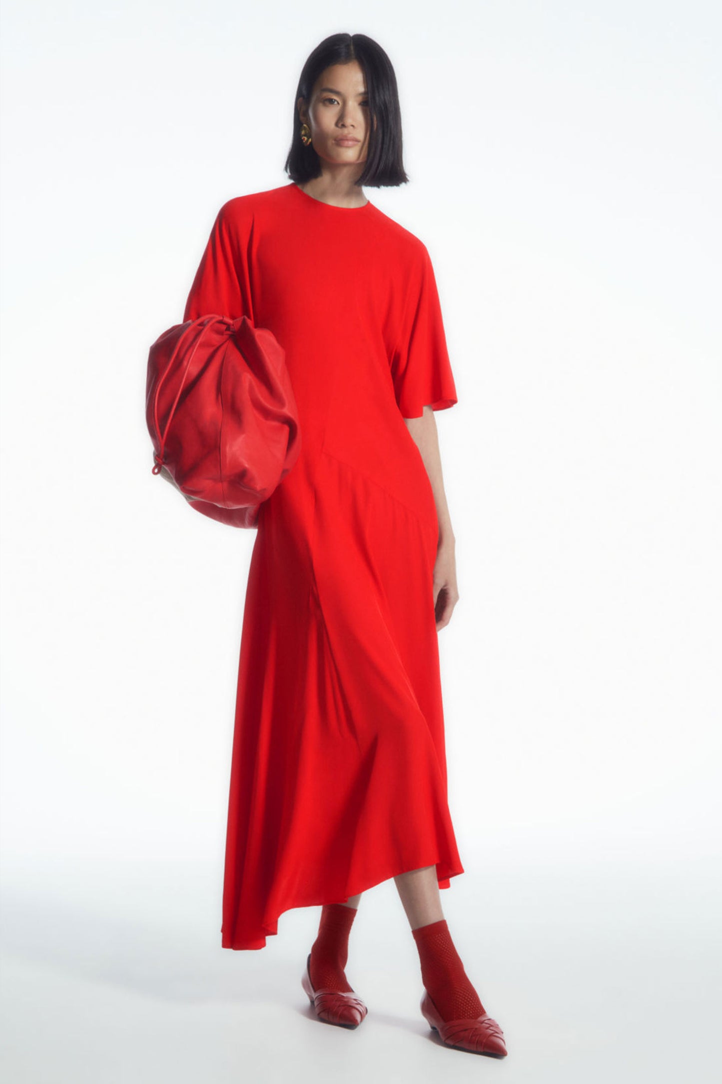 Asymmetric Draped Midi Dress