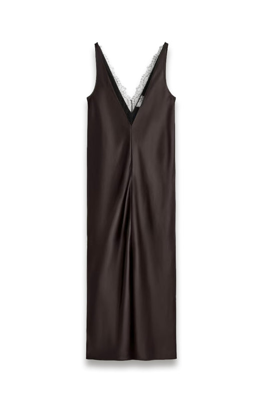 Lace-trimmed Satin Slip Dress