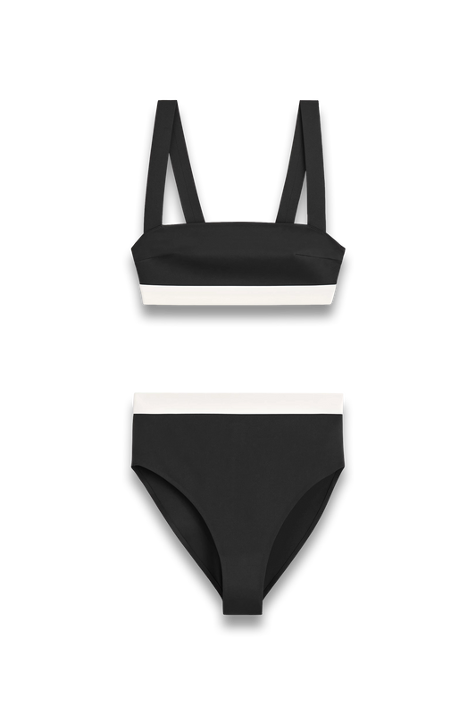 Colour-block Scuba Bikini Top & High-waisted Bikini Briefs