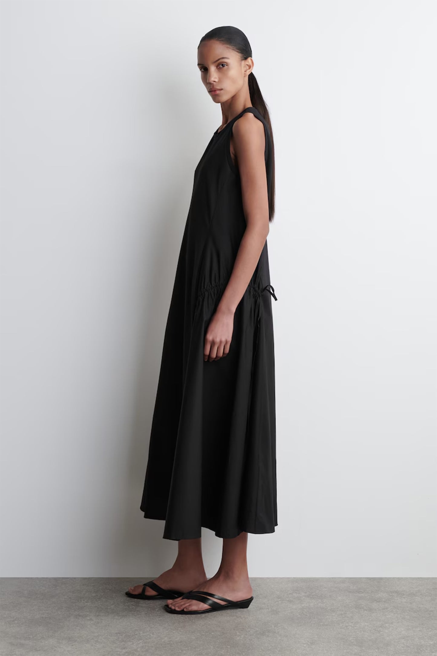 Panelled Gathered-Side Midi Dress