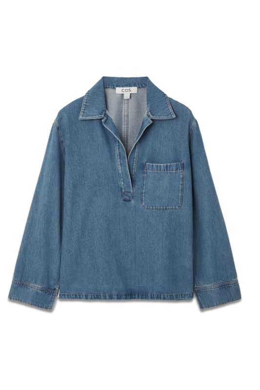 Collared V-Neck Denim Top