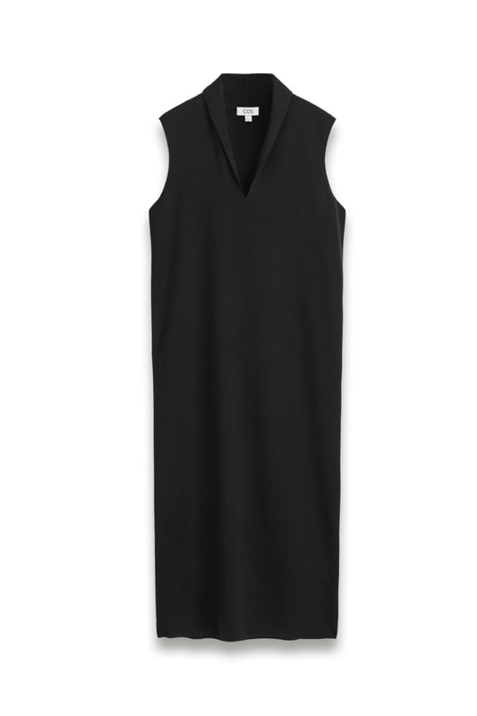 Draped-Collar Merino Wool Dress