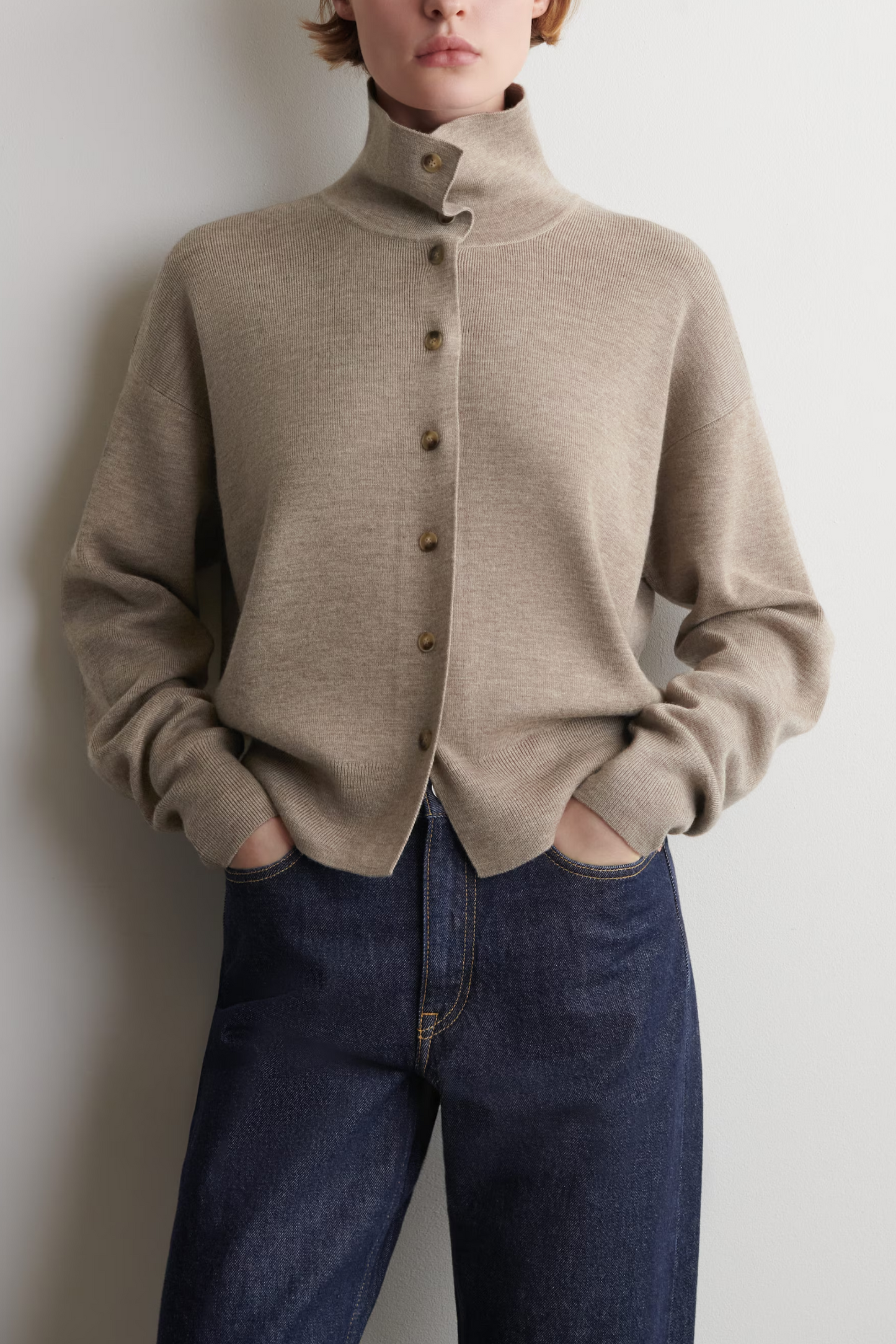 Merino Wool Funnel-neck Cardigan