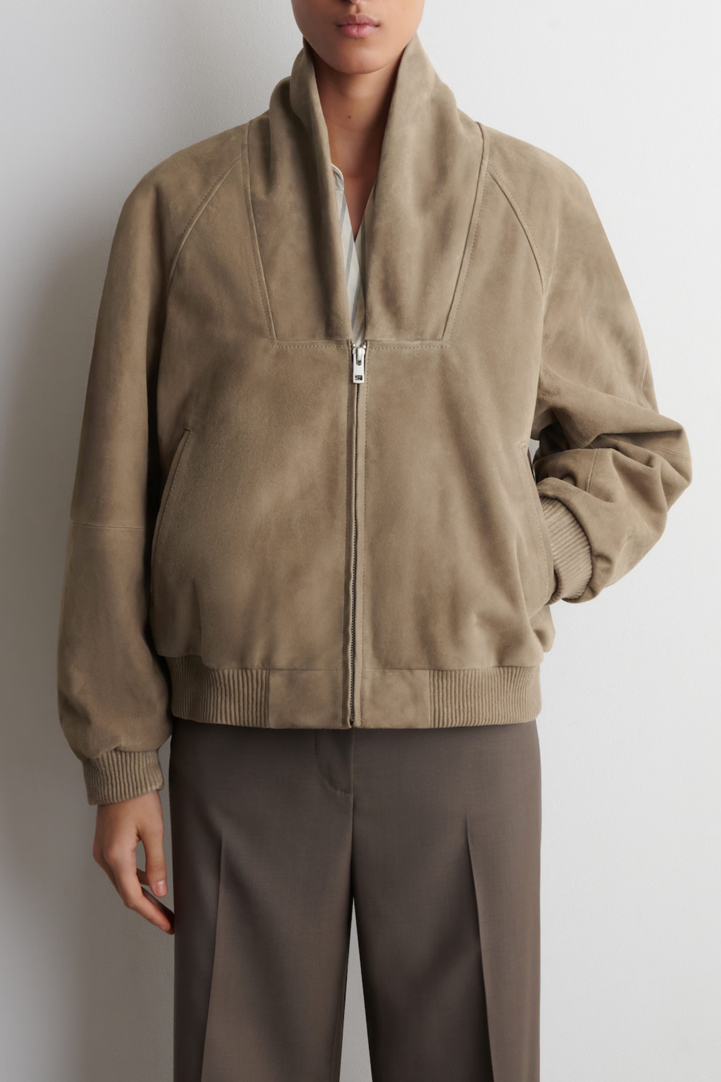 Shawl-collar Suede Bomber Jacket