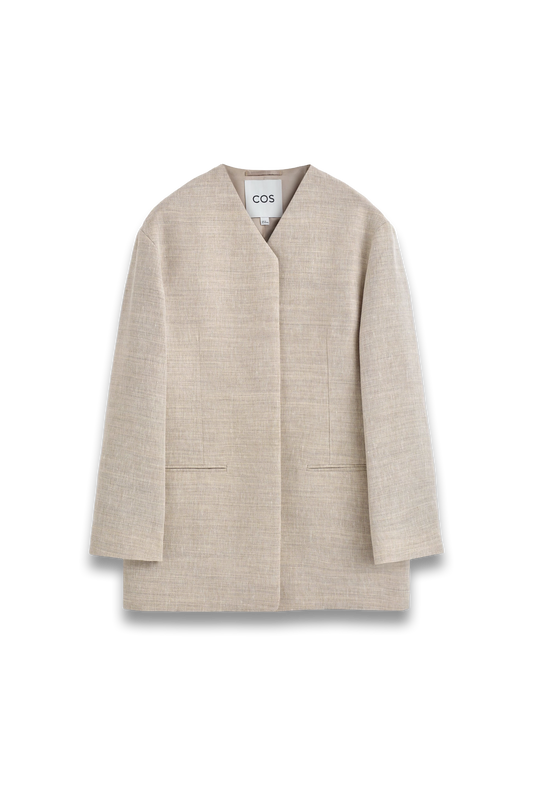 Structured Collarless Linen Blazer