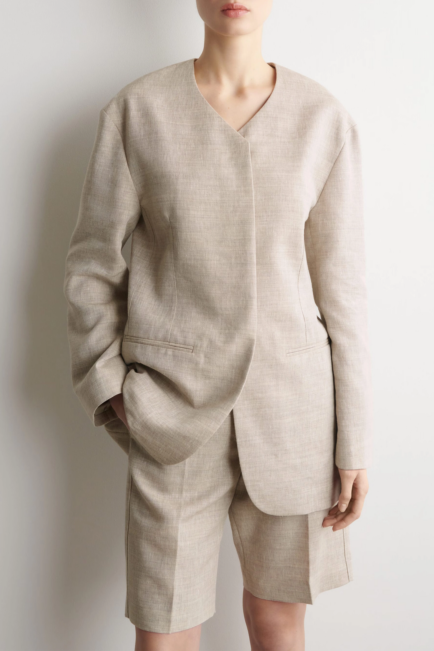 Structured Collarless Linen Blazer