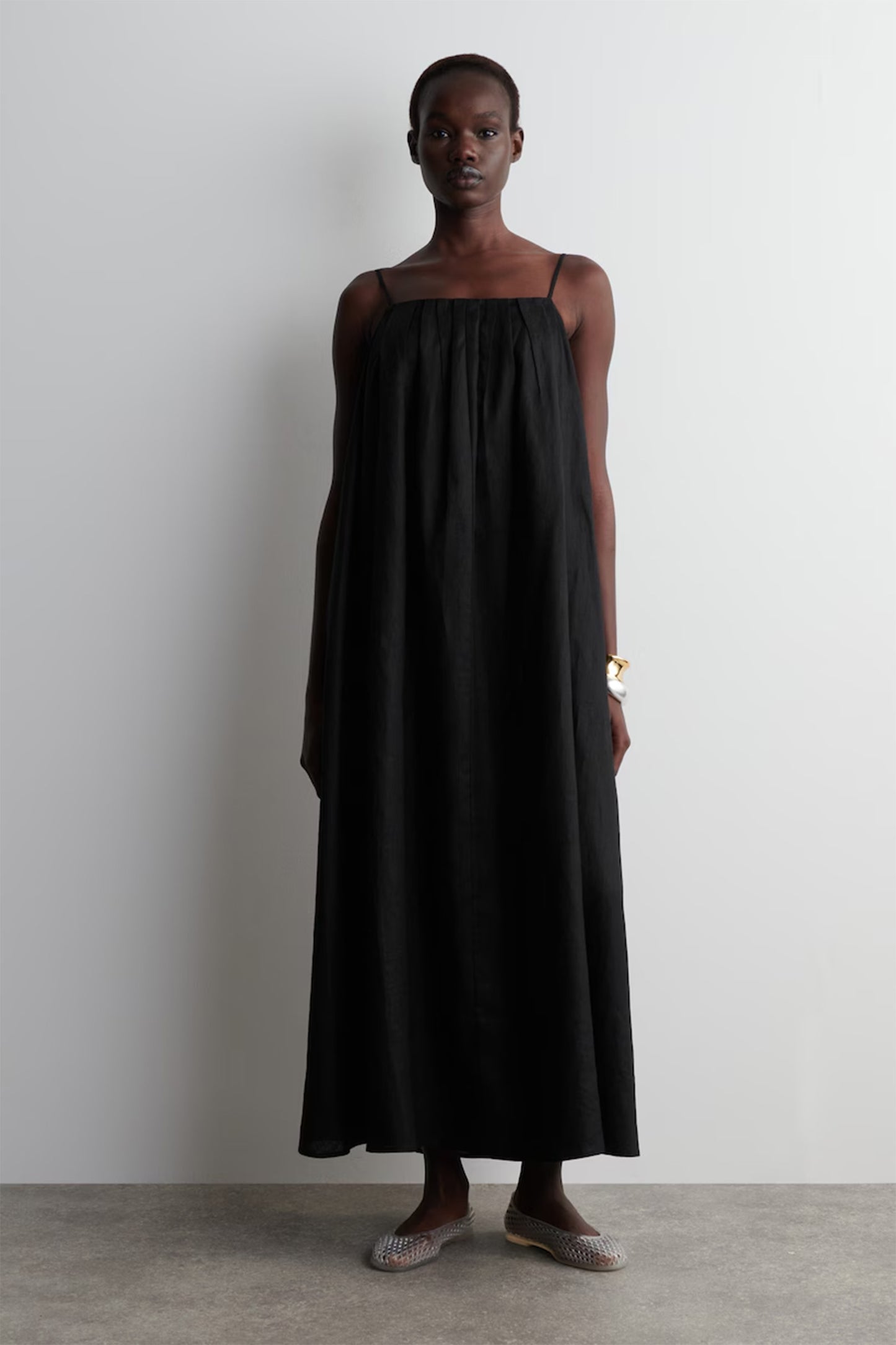 Pleated Linen Maxi Dress