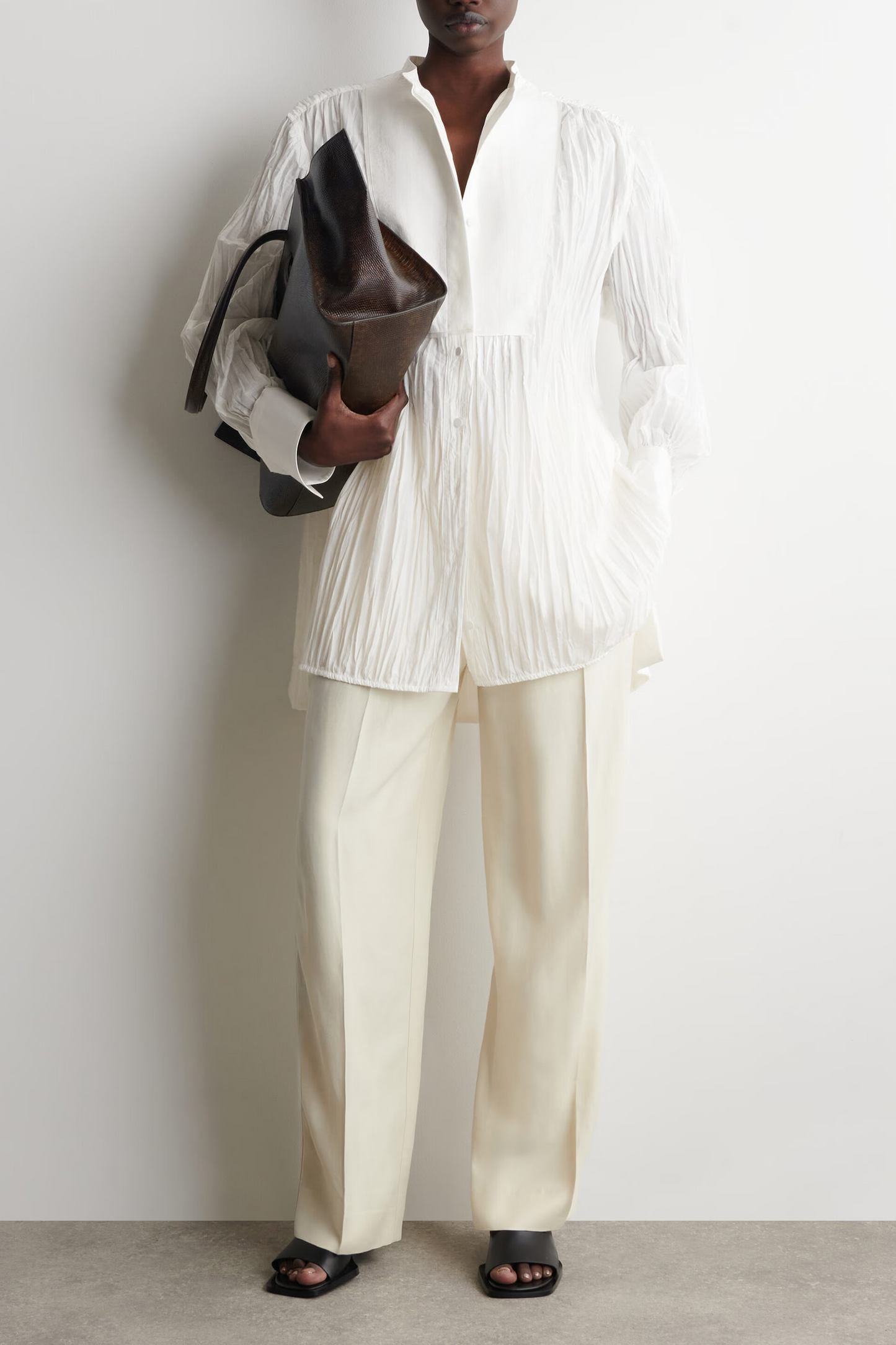Bib-front Crinkled-cotton Shirt