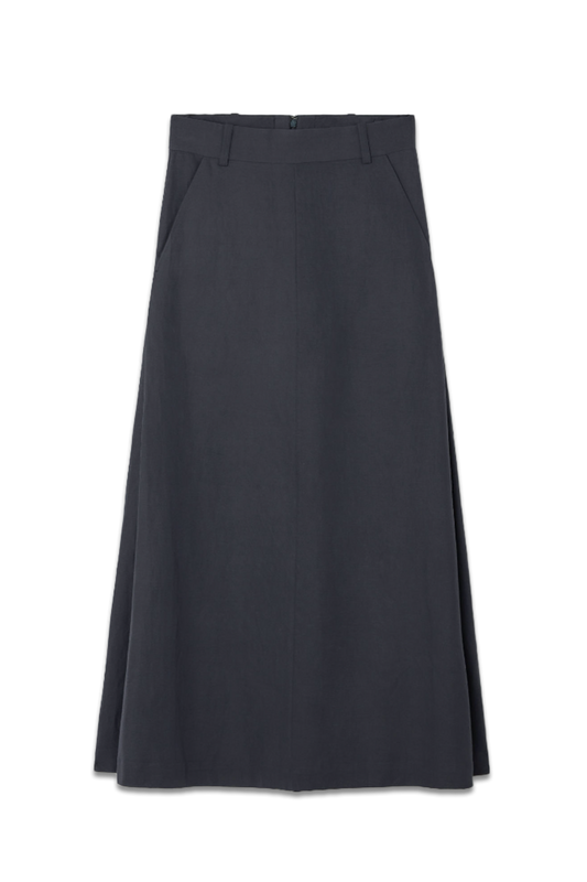 Tailored Linen-Blend Midi Skirt