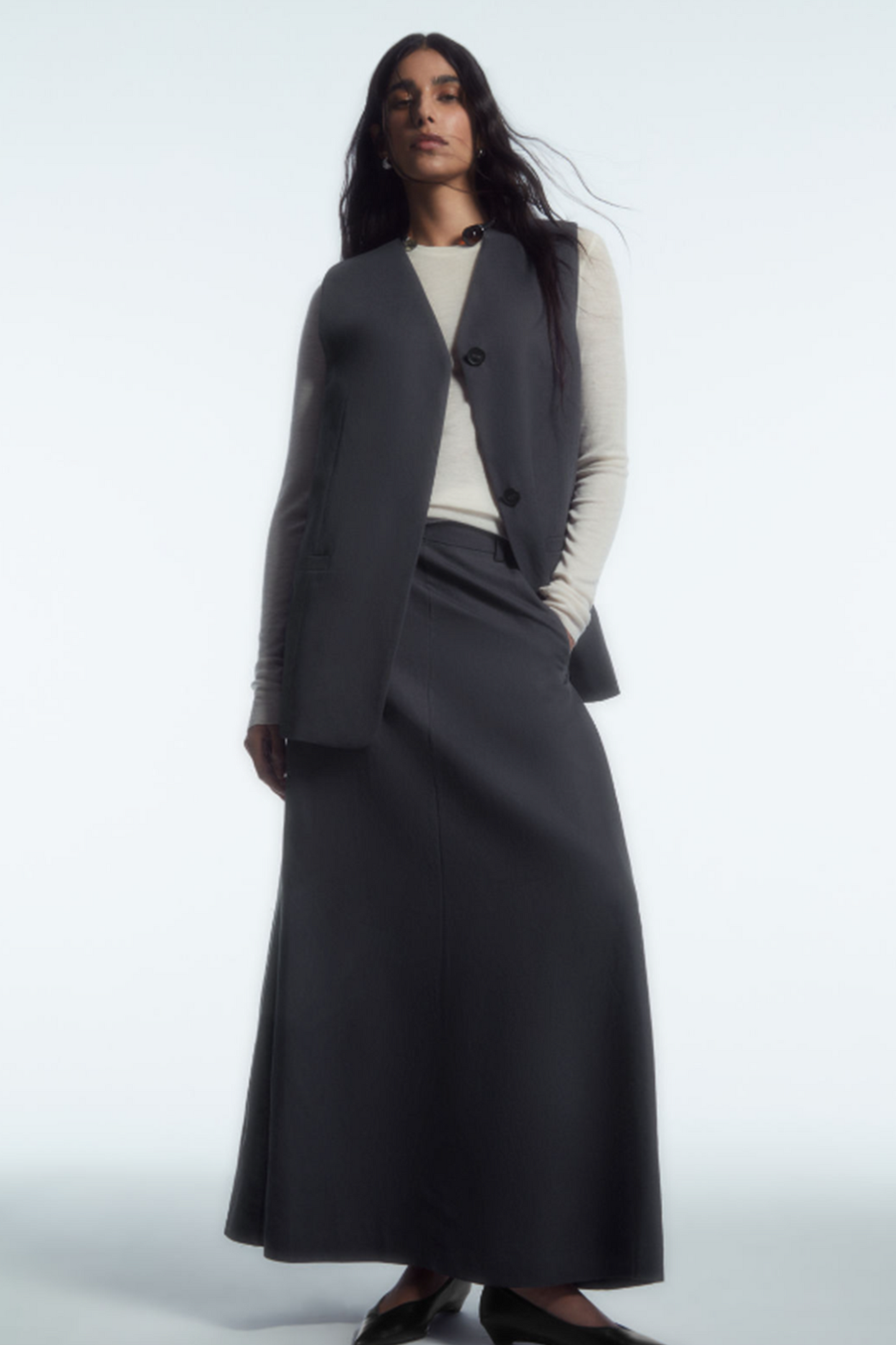 Tailored Linen-Blend Midi Skirt