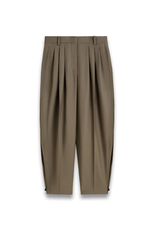 Pleated Barrel-Leg Wool Trousers