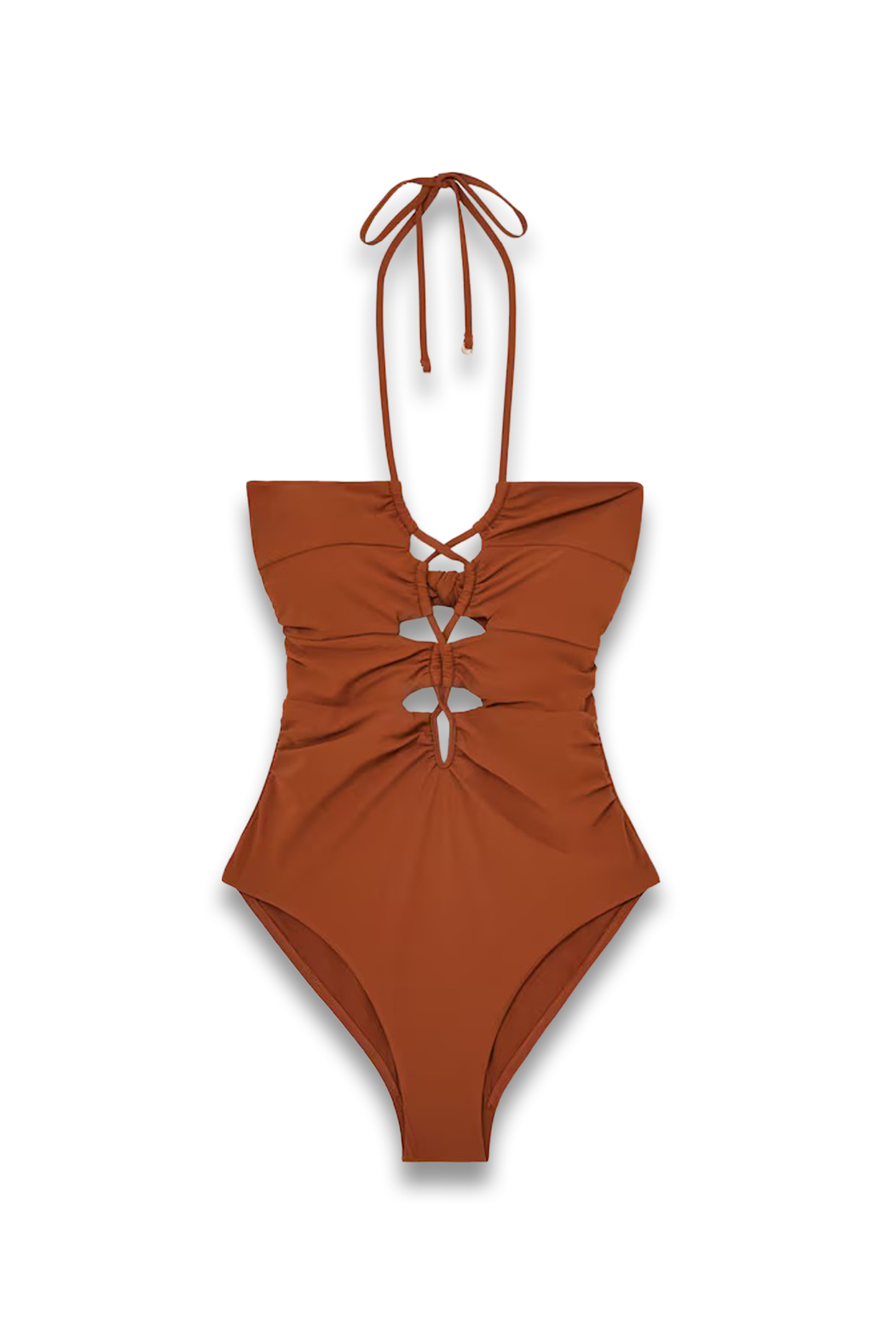Rosella Ruched Cut-Out Swimsuit In Tan