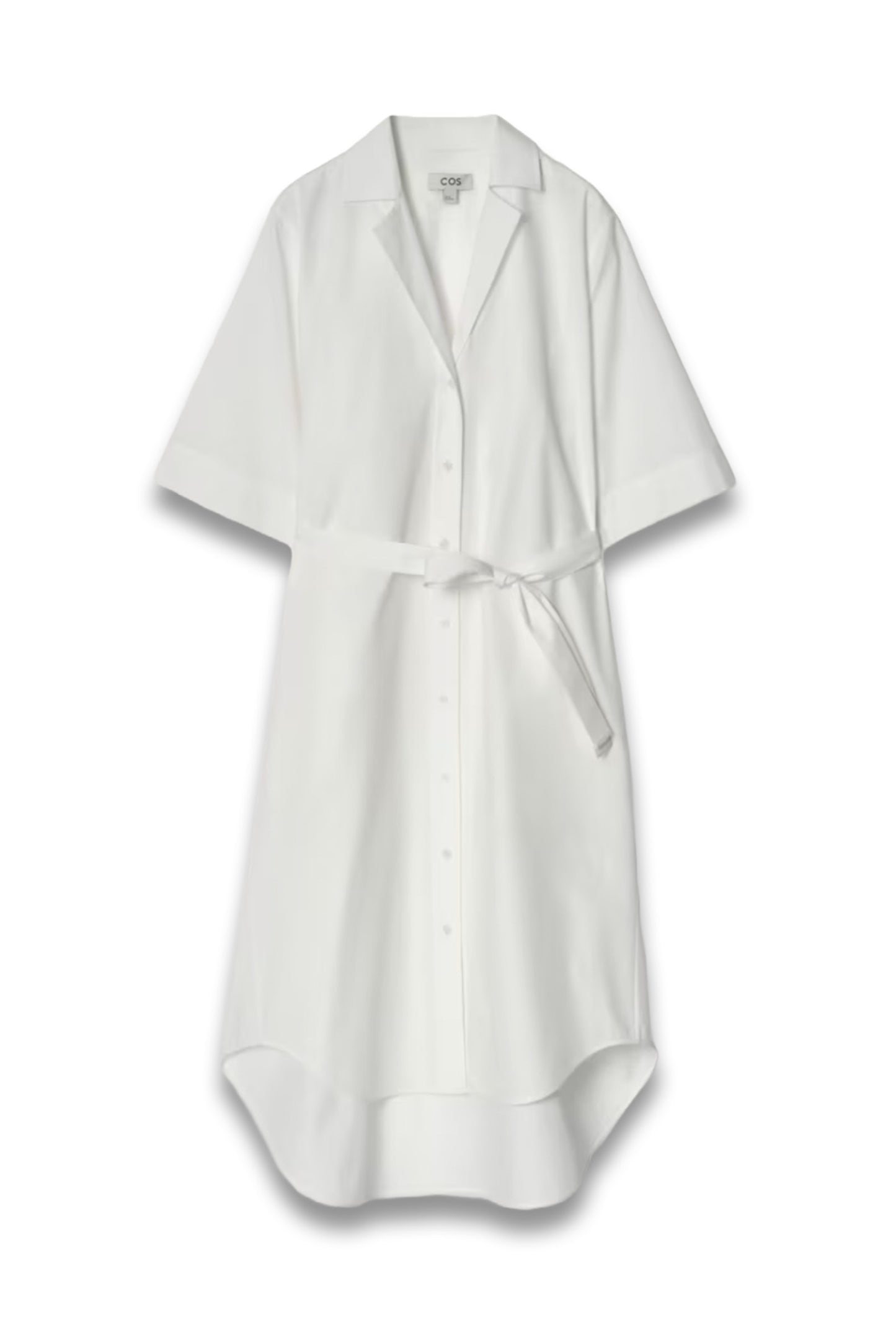 Belted Short-Sleeved Midi Shirt Dress