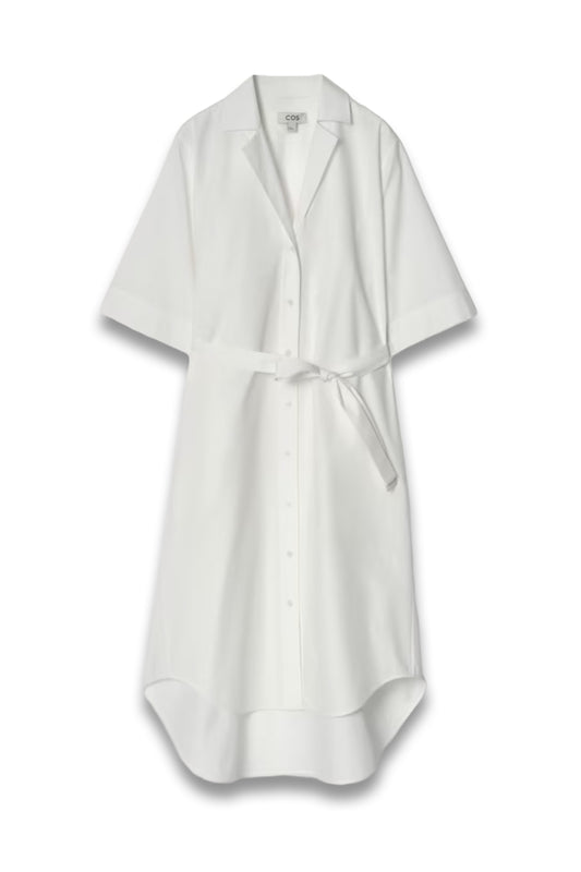 Belted Short-Sleeved Midi Shirt Dress