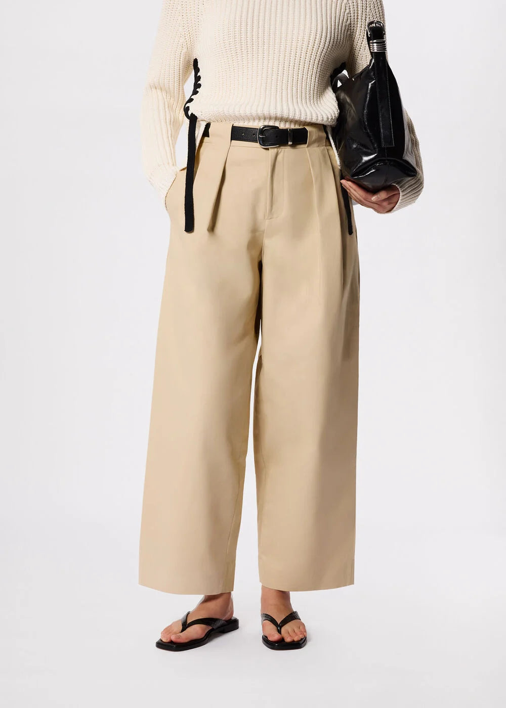 Neutral Cotton Barrel Leg Trouser