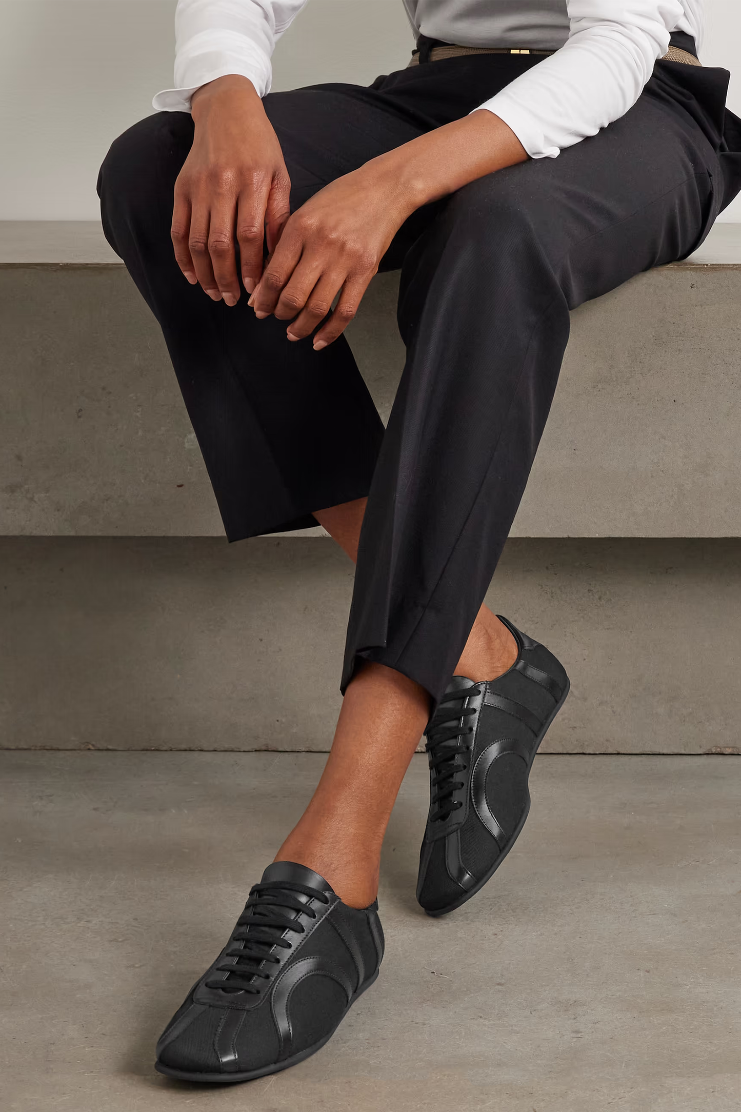 Leather-Trimmed Cotton-Canvas Sneakers