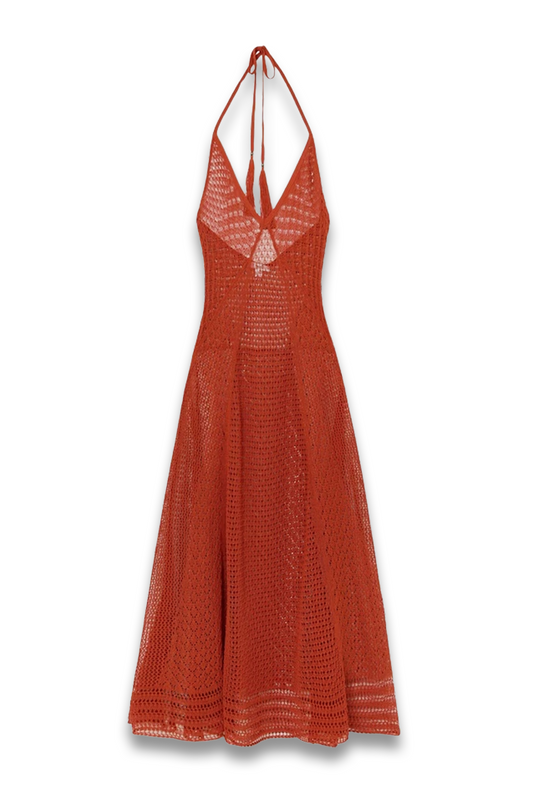 Cotton-blend Crochet Beach Dress in Coral Red