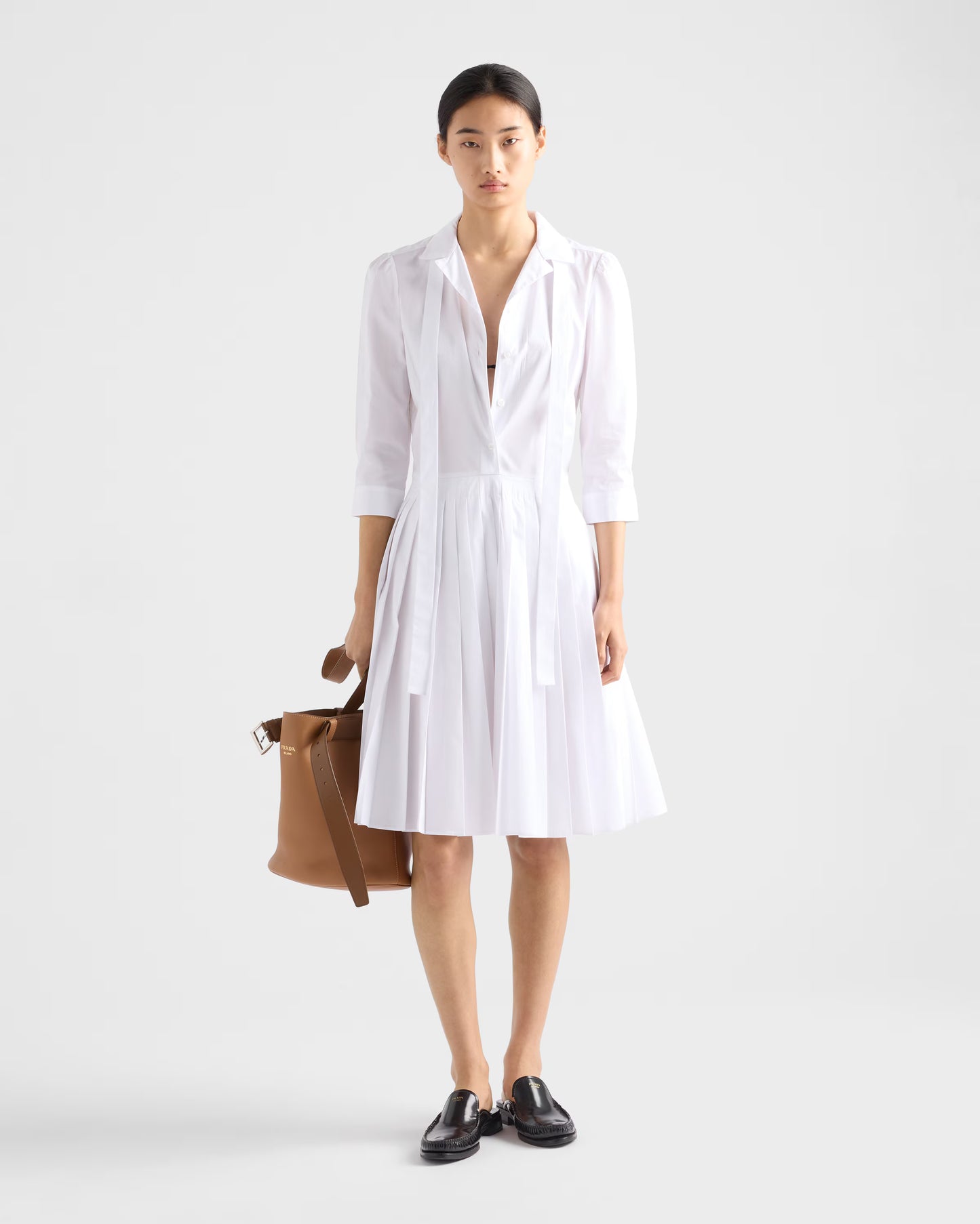 Pleated Poplin Shirt Dress