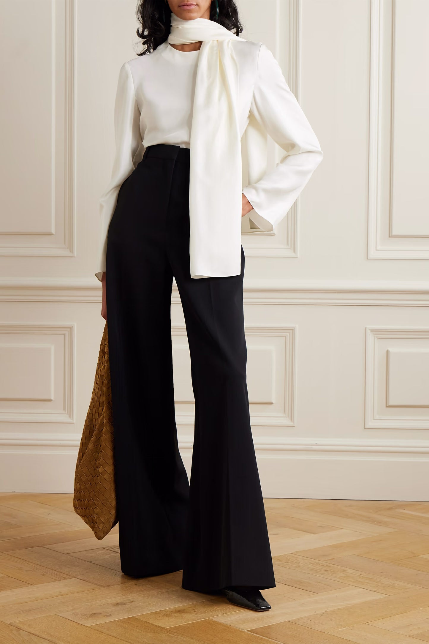 Tie-detailed silk-satin blouse