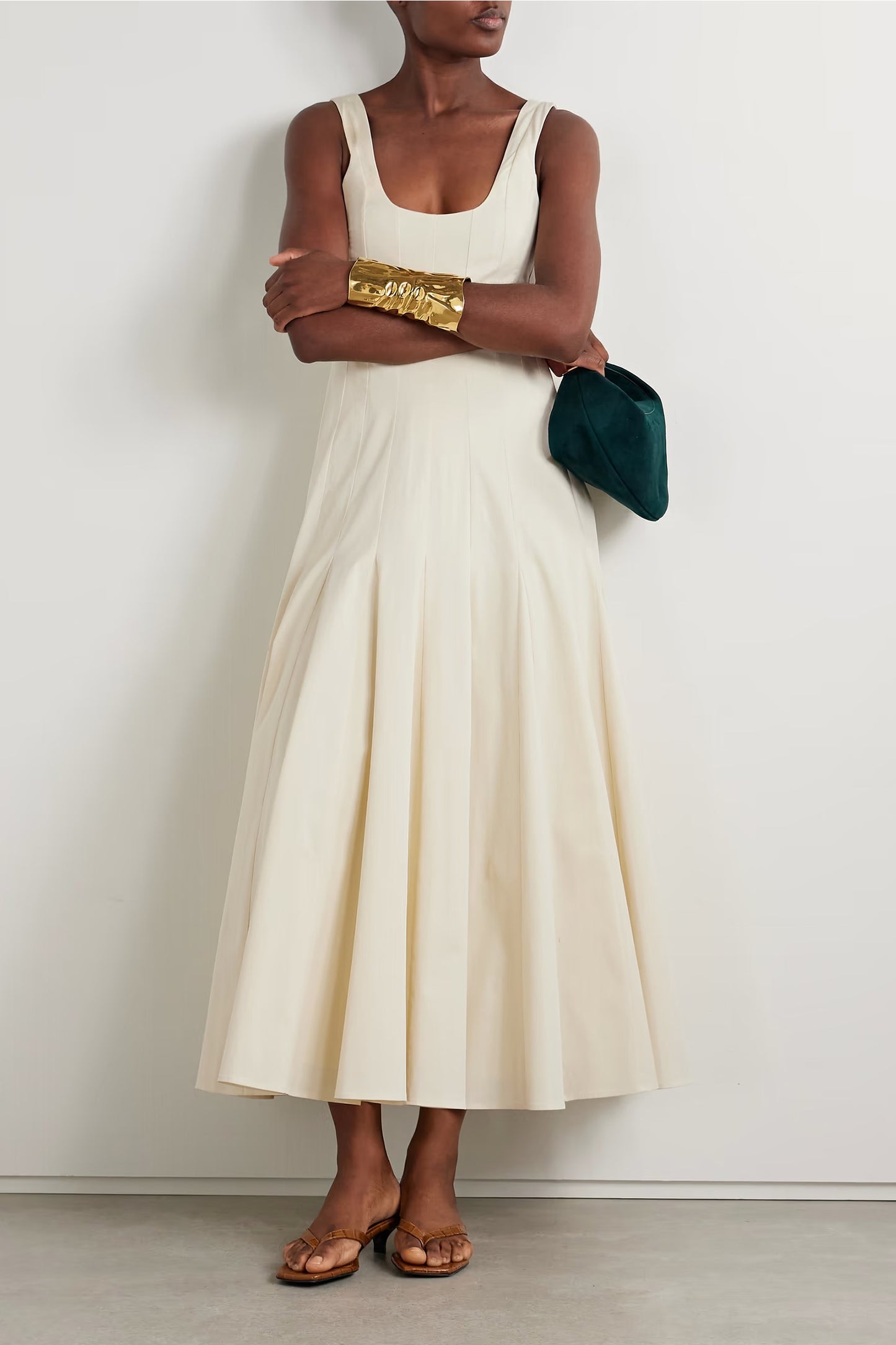 Pleated Organic Cotton-Blend Gabardine Maxi Dress