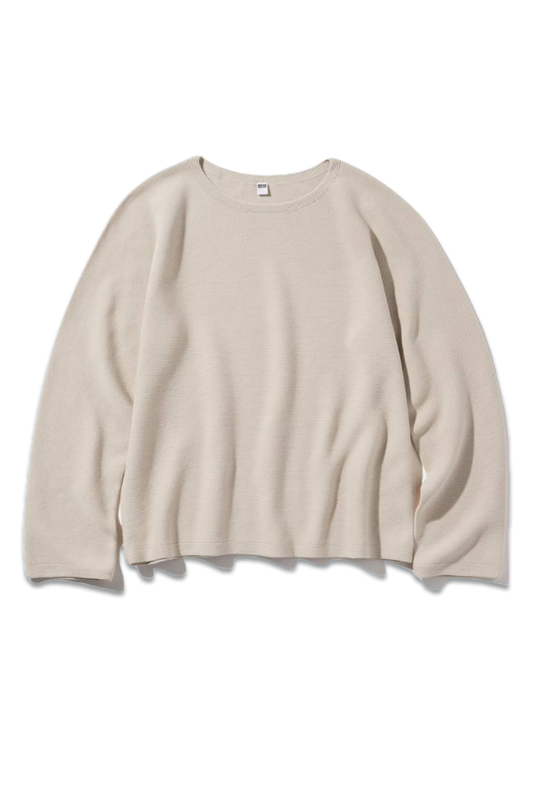3D Knit Seamless Cotton Crew Neck Jumper