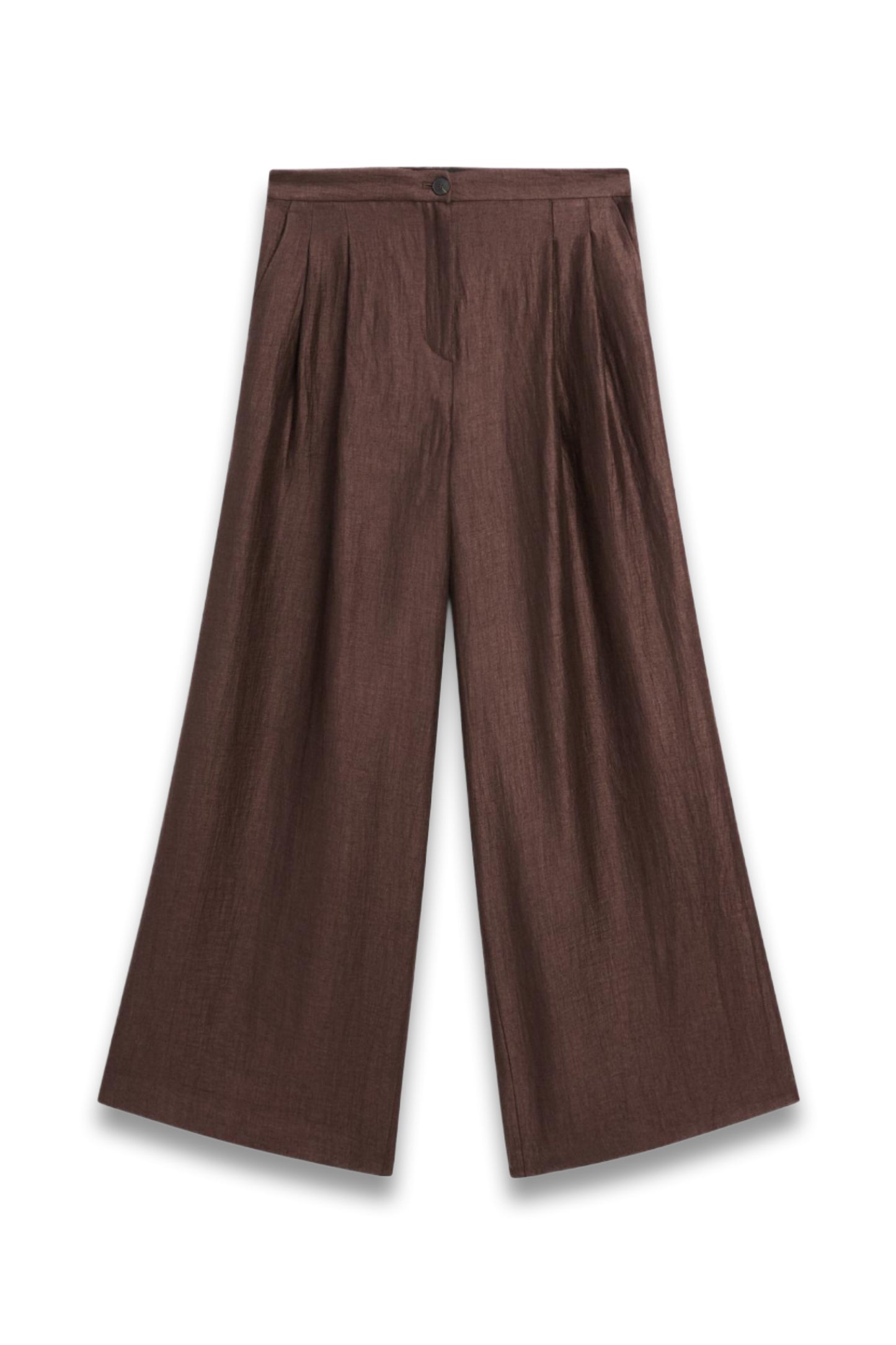 Wide-Leg Mid-Rise Crinkle Trousers