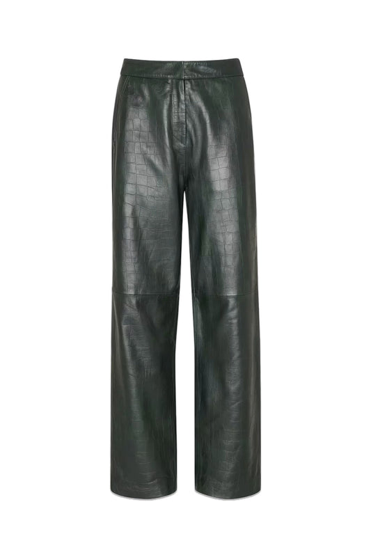 Dark Green Delia Croc Leather Trouser