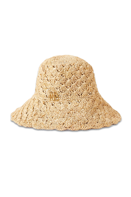Embellished Crocheted Straw Bucket Hat