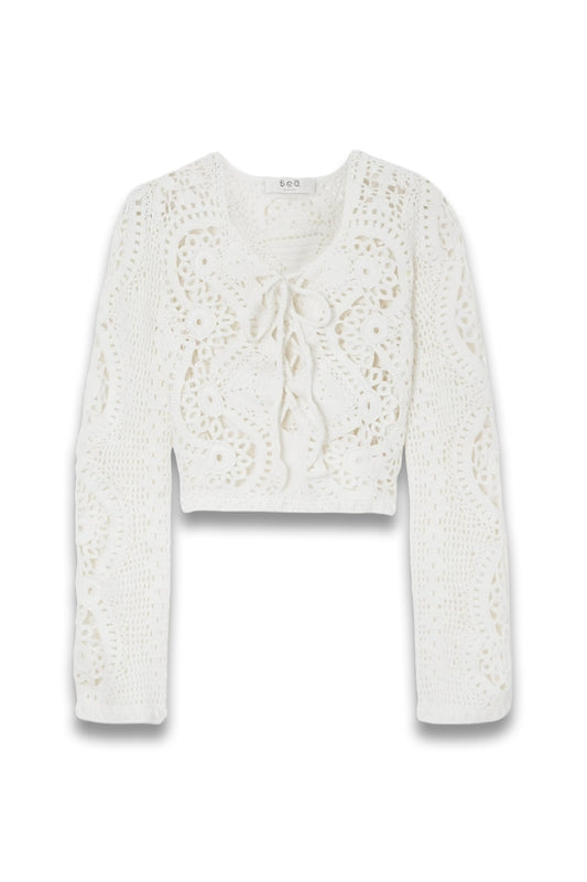 Carter Lace-up Crocheted Wool Top