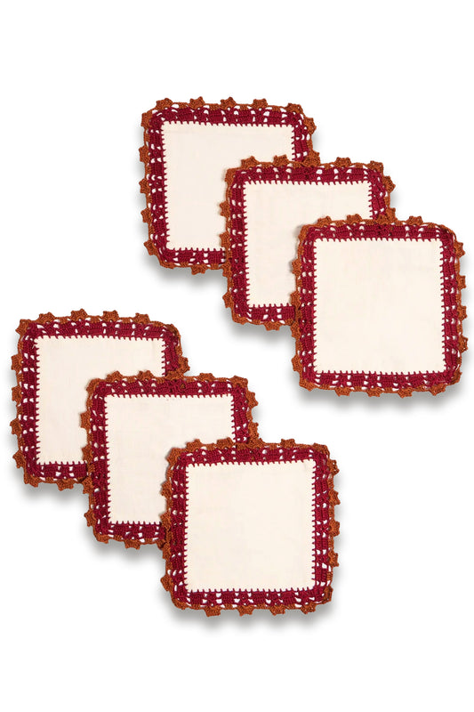 Crochet Embellished Cocktail Napkins (Set of 6)