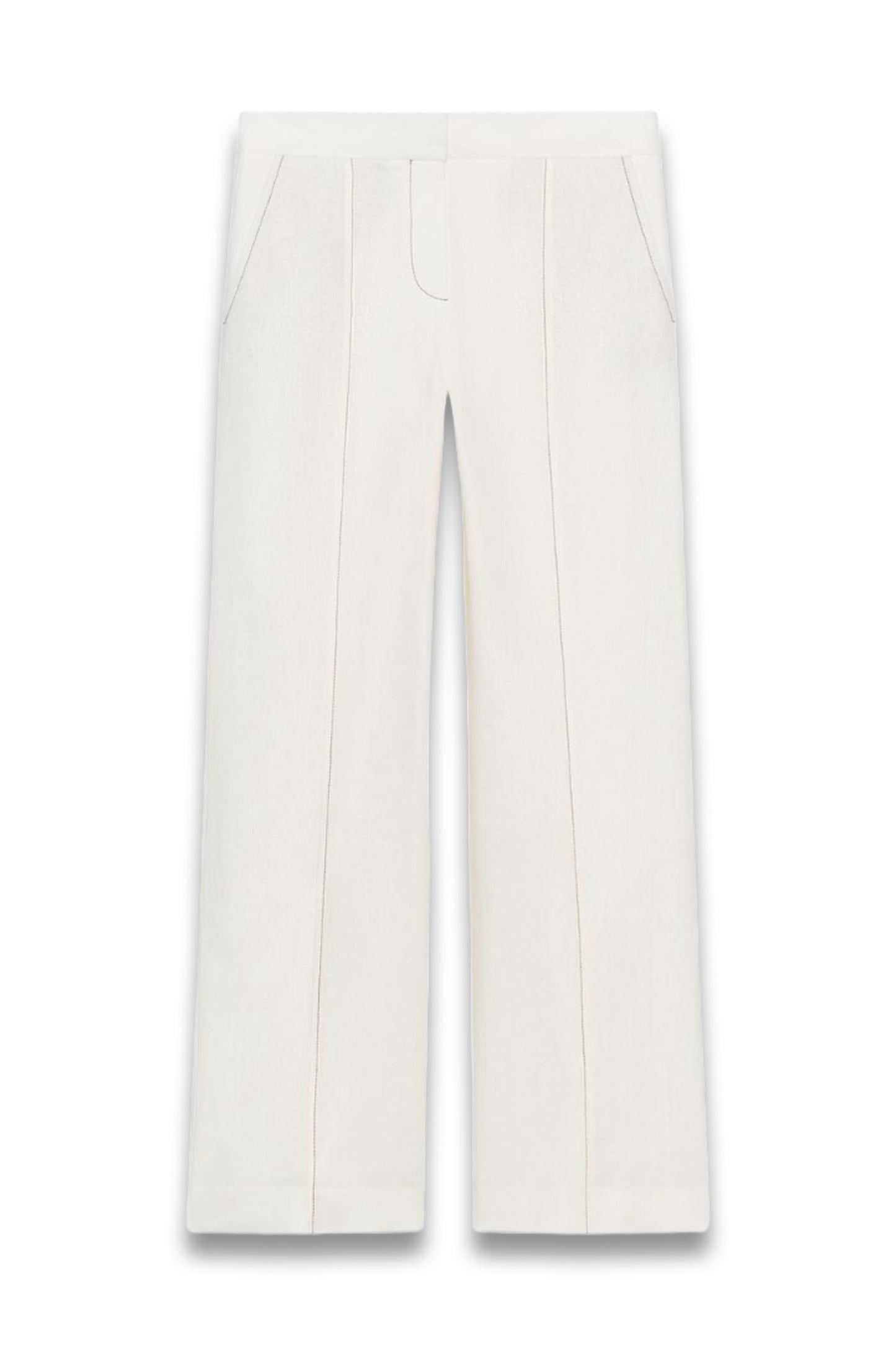 Linen Blend Straight Leg Trousers with Contrast Stitching