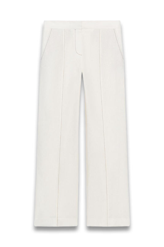 Linen Blend Straight Leg Trousers with Contrast Stitching