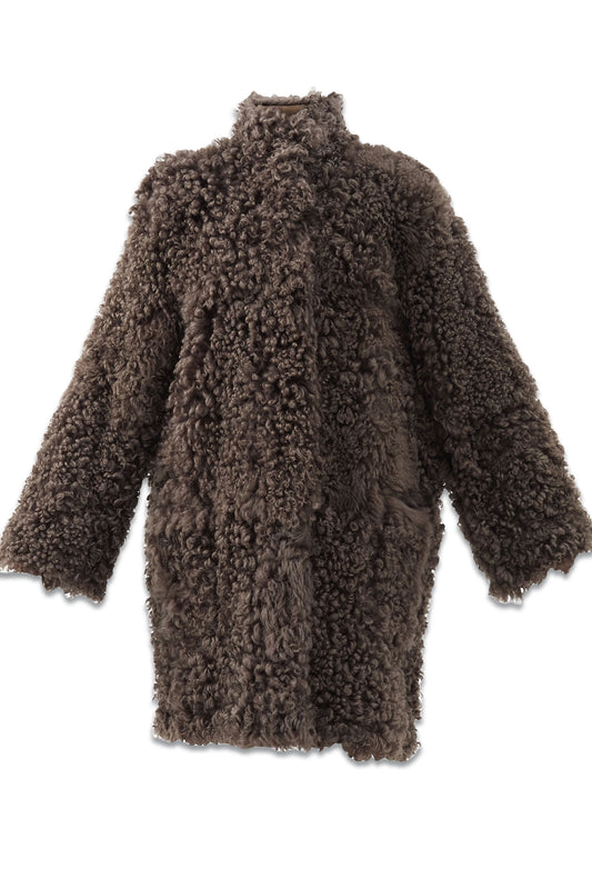 Stand-collar Curly Shearling Coat