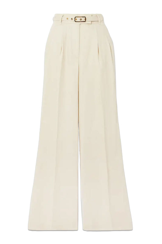 Matchmaker Belted Whipstitched Linen Wide-Leg Pants