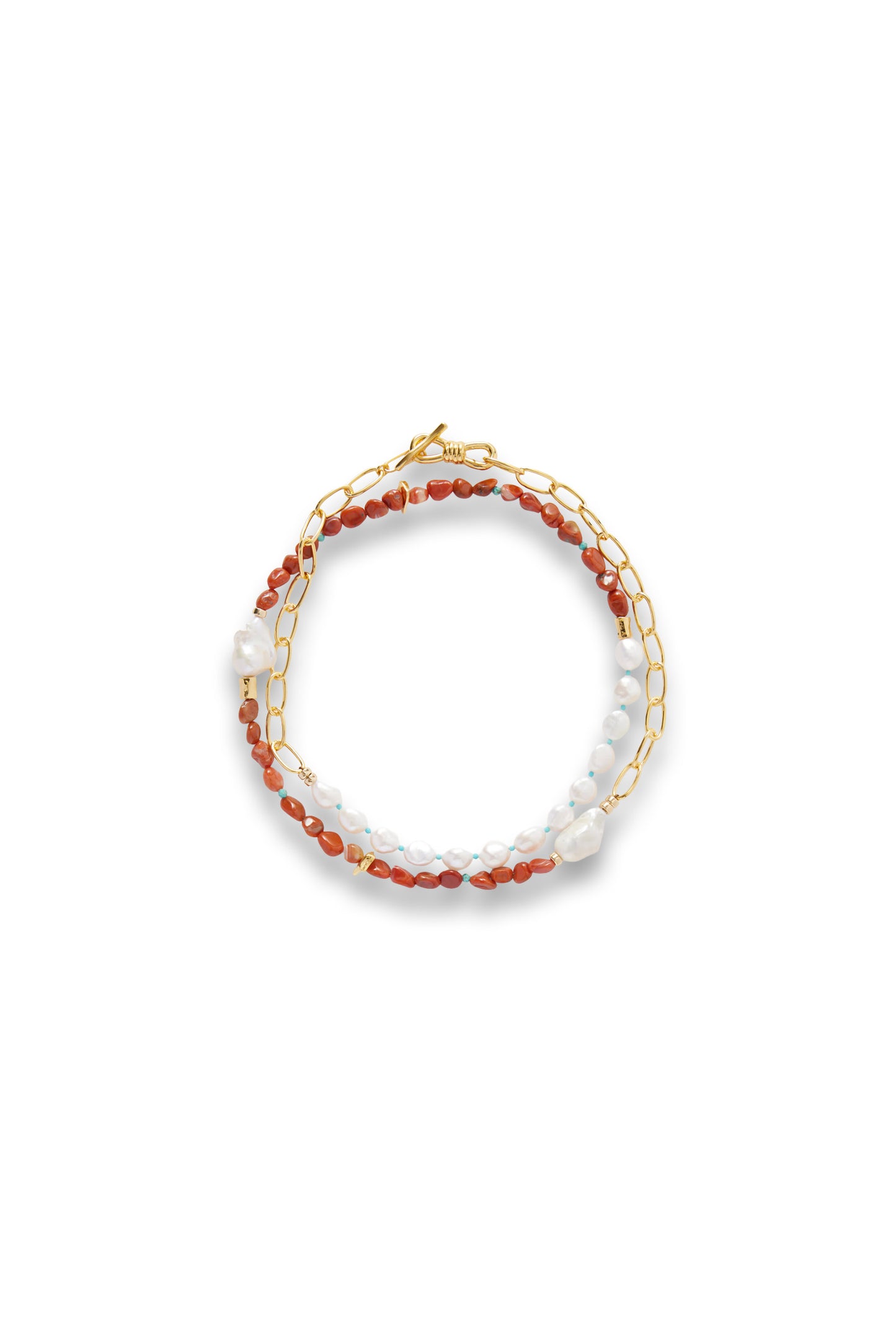 Covo Gold-Plated Freshwater Pearl, Agate and Turquoise Beaded Necklace