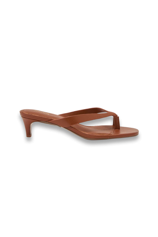 Leather Lizard-Effect Kitten-Heel Sandals in Tan